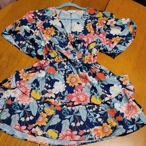 Umgee Floral Mini Dress - Navy and Coral